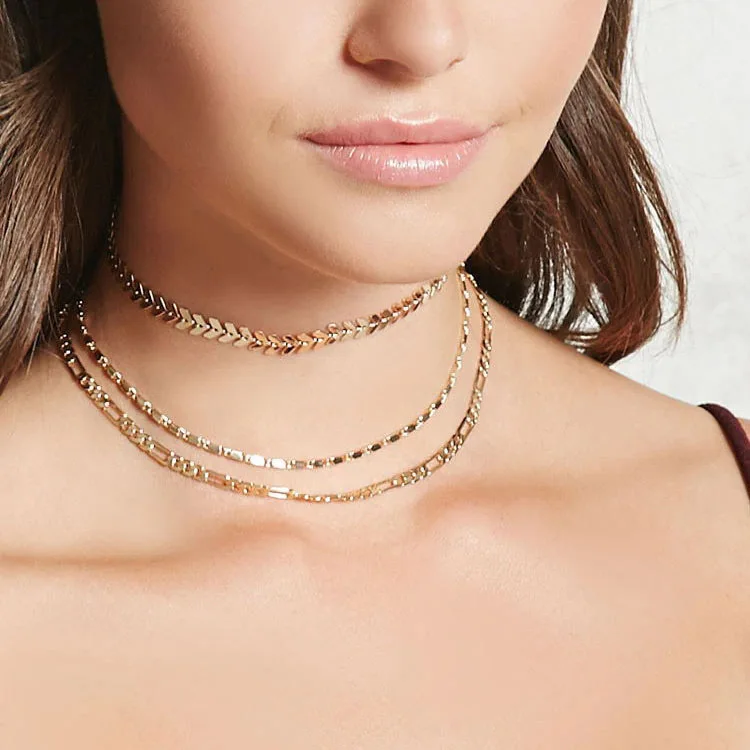 

2021 Weihao Newest Hot Selling Simple Clavicle Chain Necklace Geometric Personalized Alloy Necklace, As picture show