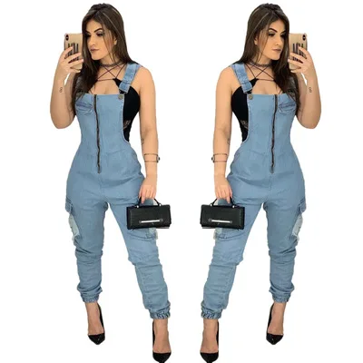 

Fashion Women Ladies Baggy Denim Jeans Bib Full Length Pinafore Dungaree Overall Solid Loose Causal Ladies Jeans Jumpsuits, Light blue