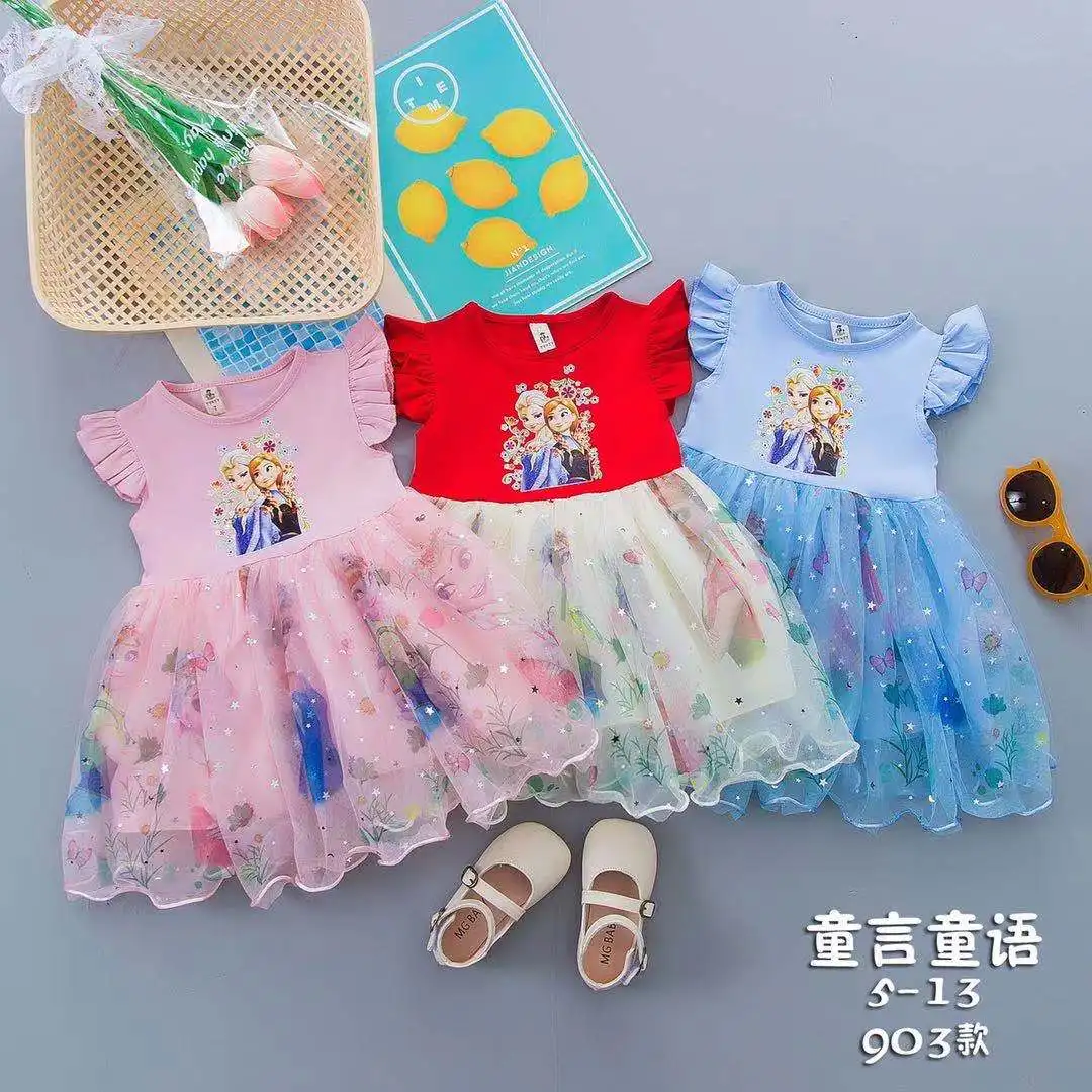 

New 2020 summer children's dress girls dress fly sleeve elsa princess dress