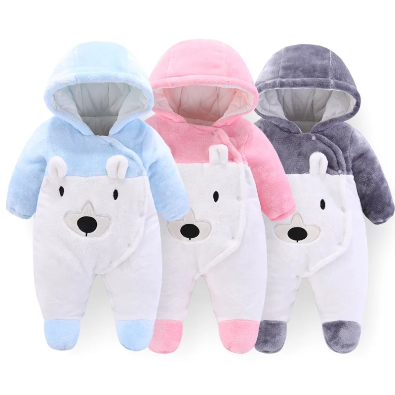 

Wholesales New Baby rompers clothes cold winter boy girl thicken jumpsuit warm comfortable baby hooded bodysuit romper, Picture shows