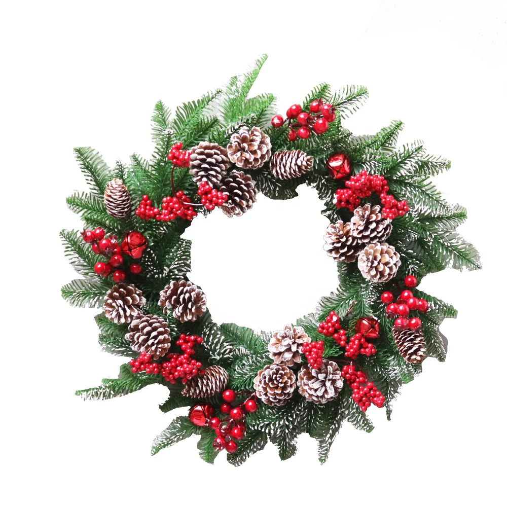 

RTS 40cm Decorated indoor Christmas Wreath with red berry and natural pine cone
