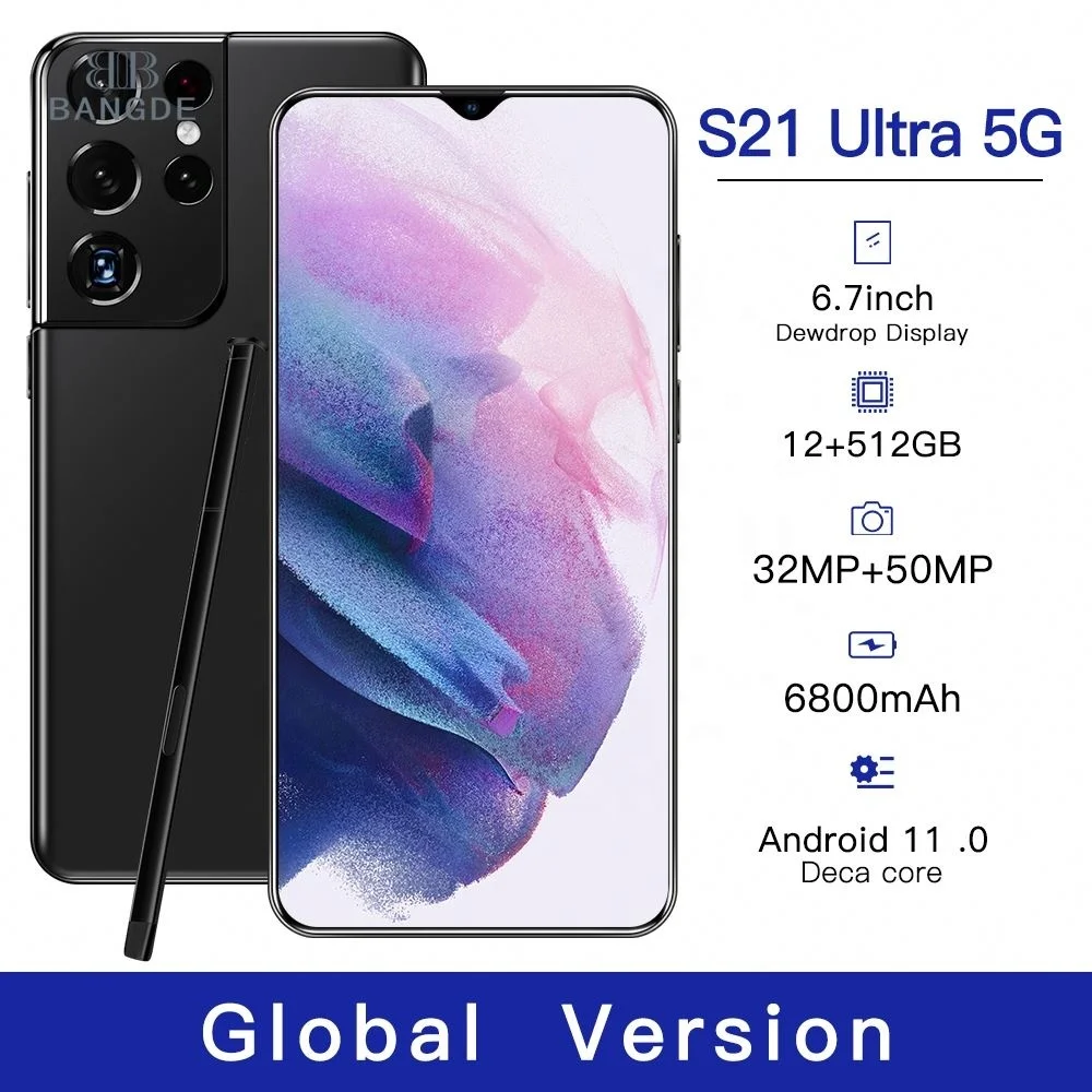 

Global version original S21 Ultra 12GB+512GB Android smartphone With stylus Support 4G 5G network Super endurance mobile phone