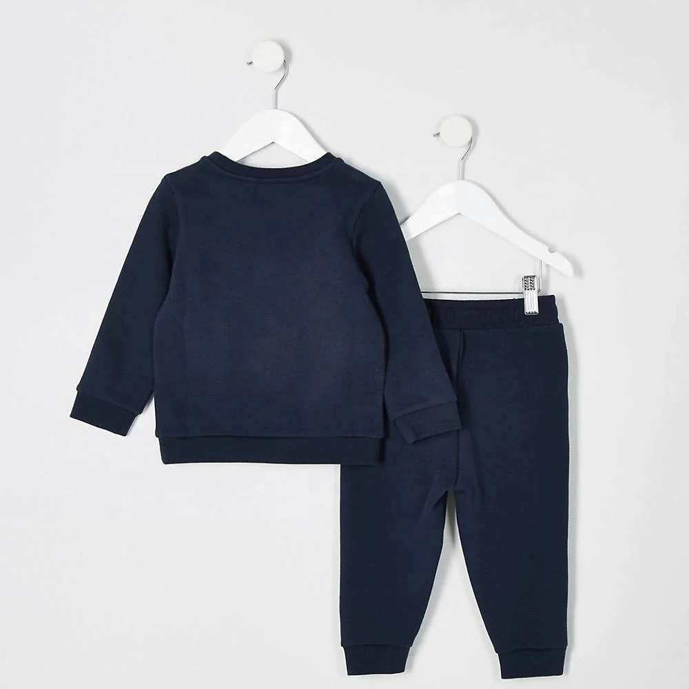 
Custom wholesale baby clothing set navy jumper outfit kids plain sweatshirt joggers two piece set OEM embroidered logo 