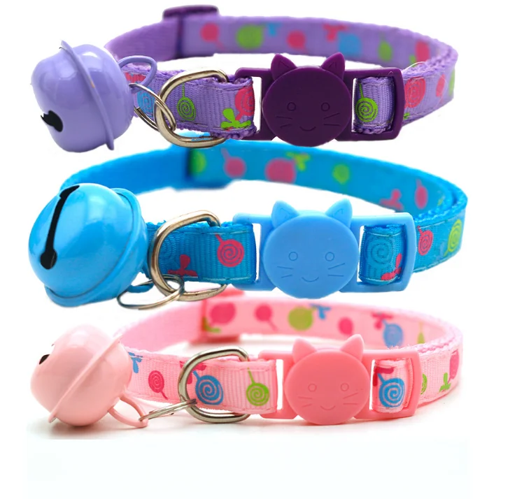 

Adjustable Pet Neck Collar Bell Decorated Cat Collar Lollipop Printed Pet Necklace Safe Buckle