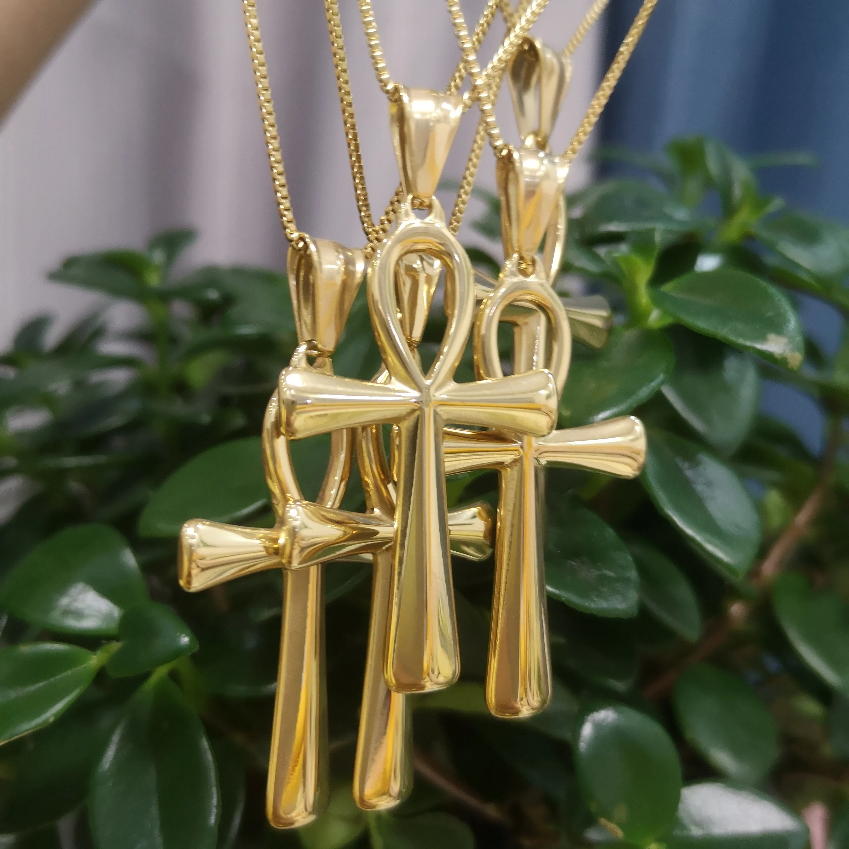 

Women Punk Gold Plated Necklace Cross Stainless Steel Simple Style Ankh pendant Charm Necklace