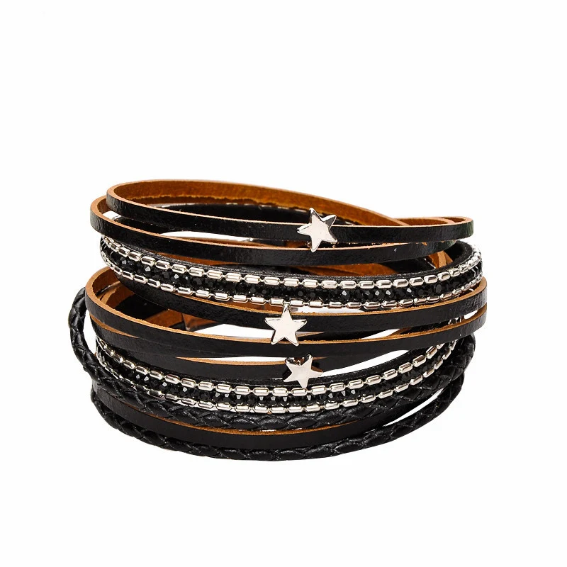 

2021 Sailing Jewelry Bohemia Multilayer Bracelet Multilayer Magnet Clasp Bracelet Leather Wrap Magnet Clasp Bracelet