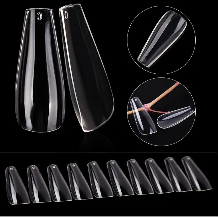 

500pcs DIY Ballerina coffin Press on Nails Clear Full Cover transparent False Nail Tips 10 Size