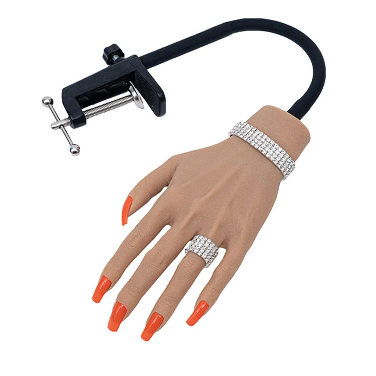 

Long Soft Multicolor Silicone Practice Hand with Bracket for Nails Training Movable Flexible False Hand Fake Model Displays