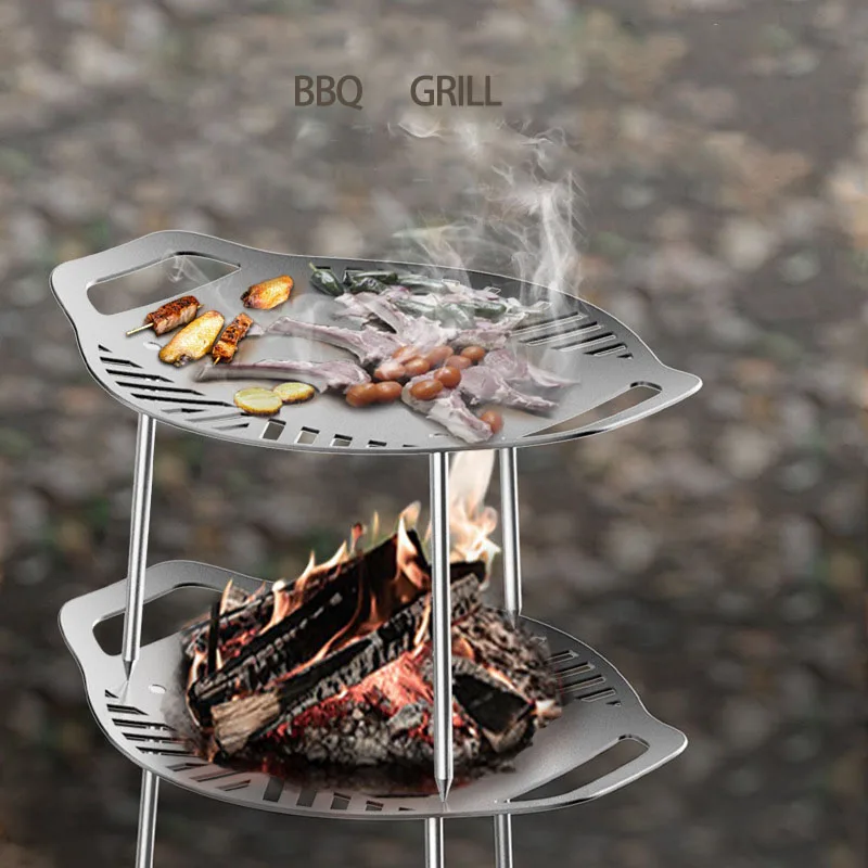 

Camping Portable Folding Grill Outdoor bbq Tray Frying Pan Grill Barbecue Brazier Stainless Steel Non-stick for Cooking, Silver