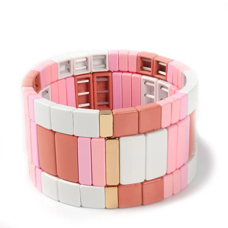 

JUHU Adjustable elastic Bracelet beads For Women Simple Jewelry handmade Bohemian new rainbow enamel bracelet 2021 bracelets, Gold