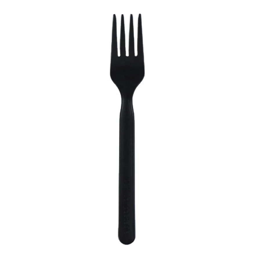 

100% compostable CPLA spoon knife and fork hot food kitchen black cutlery set with case