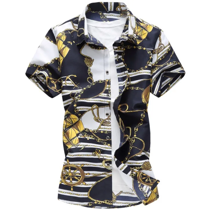 

Summer new men's plus-size floral short-sleeve shirt Korean slim men's floral shirt M to 7XL Tee Shirt Custom Printed Pictures T