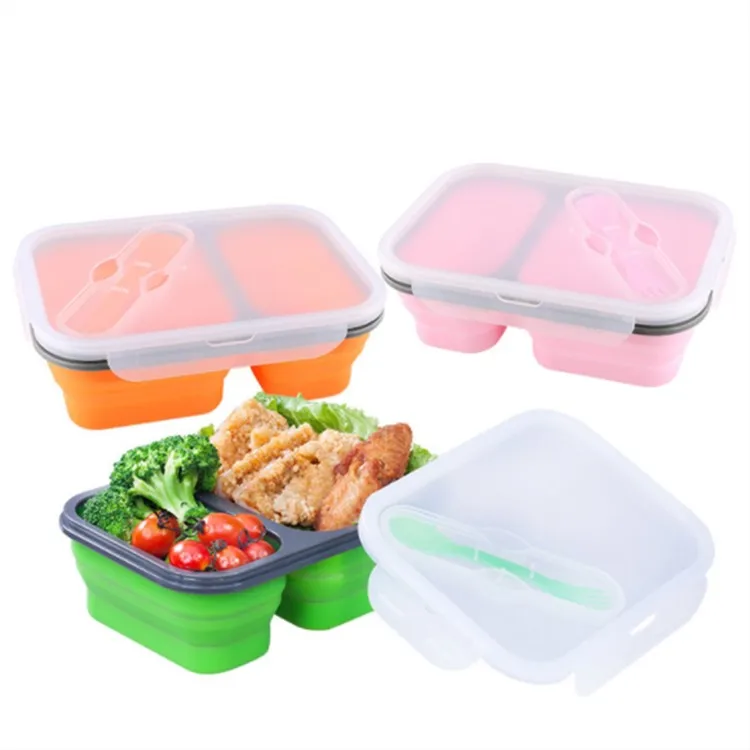 

Folding Lunchbox Eco-Friendly Large Capacity Bowl Lunch Bento Box Food Storage Container Bento Silicone Collapsible Lunch Box, Blue+green+light gray+pink