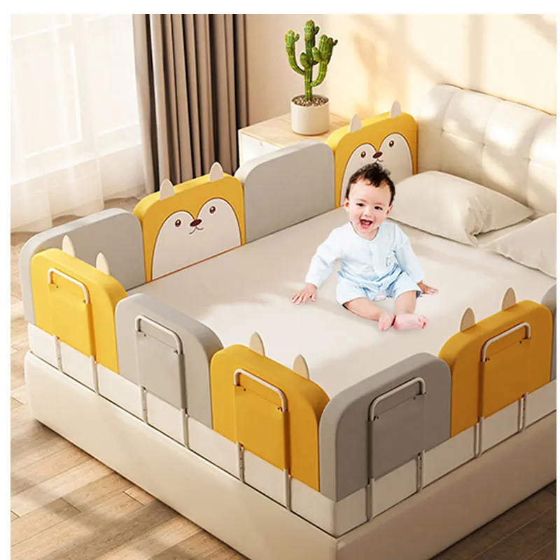 

Children Extra Long Bed Rails, Modern Protection Bed Rail Bumper/, Pink/gray/yellow