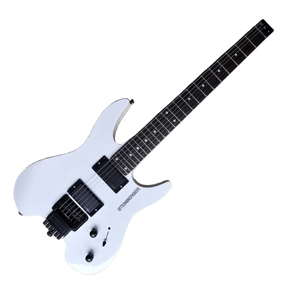 

Flyoung White Headless Electric Guitar Custom Made Black Hardware Rosewood Fretboard Stringed Instruments