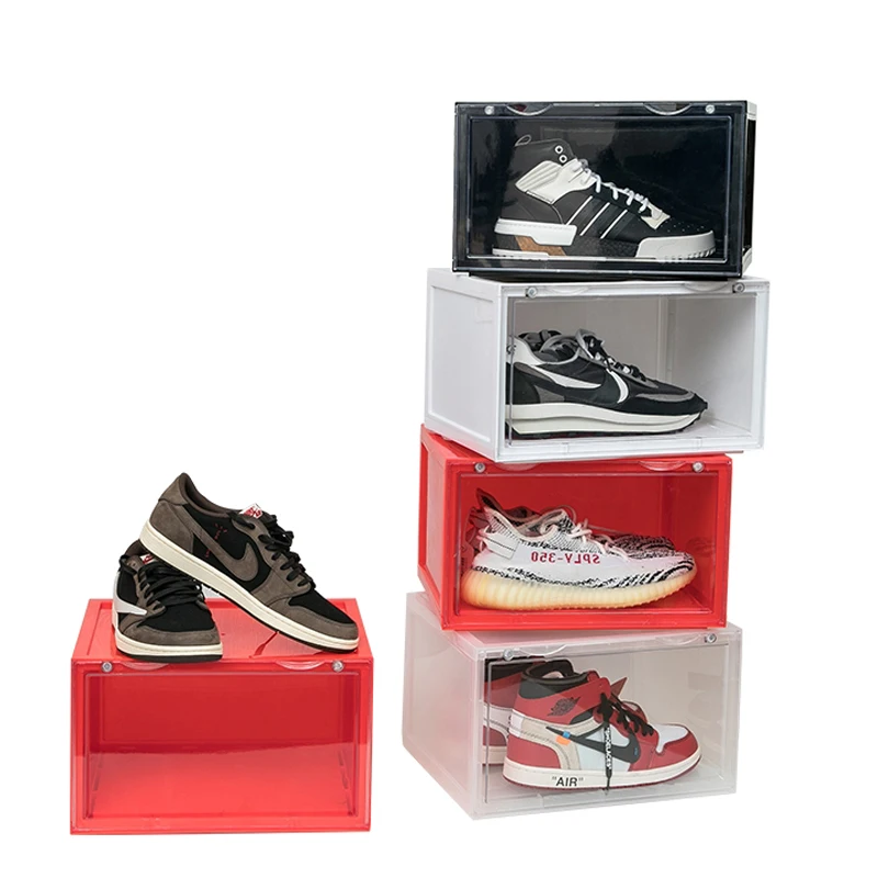

Free Sample Colorful Jordan Clear Large Plastic Stackable Shoe Box Storage Shoe Box Display Racks, Transparent,black