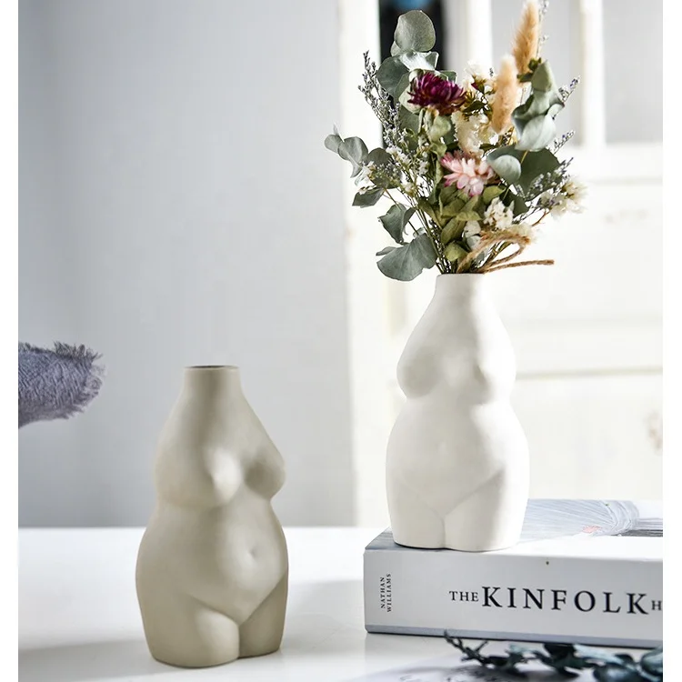 

Hand made female vases living room decoration flower ceramic artwork color woman human naked body vase, Mud color