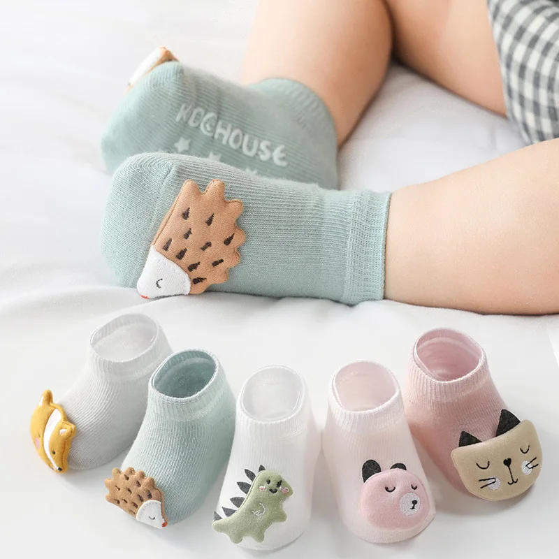 

Spring and summer new children socks cartoon animal accessories baby socks dispensing non-slip baby newborn cotton socks, White,pink