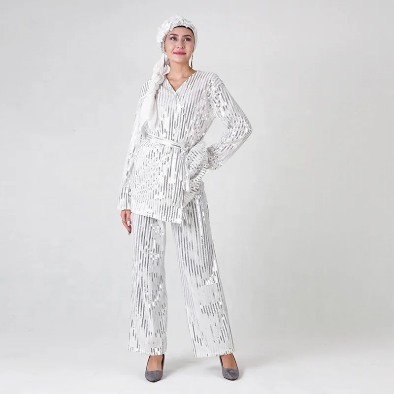 

Sequin Women Roupas Feminina Abaya Dubai Muslim Ensemble Femme Musulmane 2 Pieces Pantalon Robes Musulmans Set