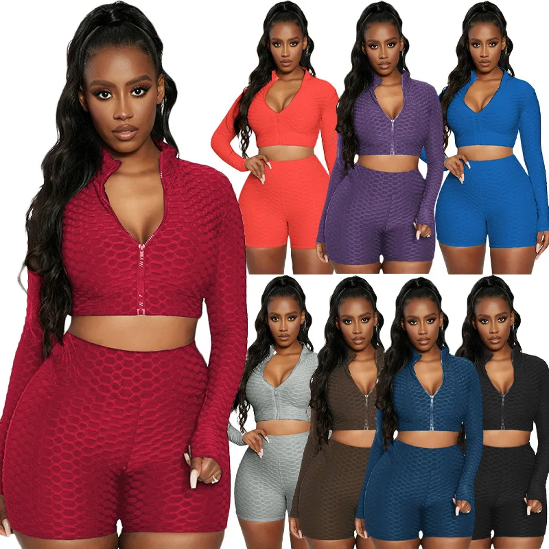 

2021 summer fashion solid color Yoga women jogging suit, 5 colors