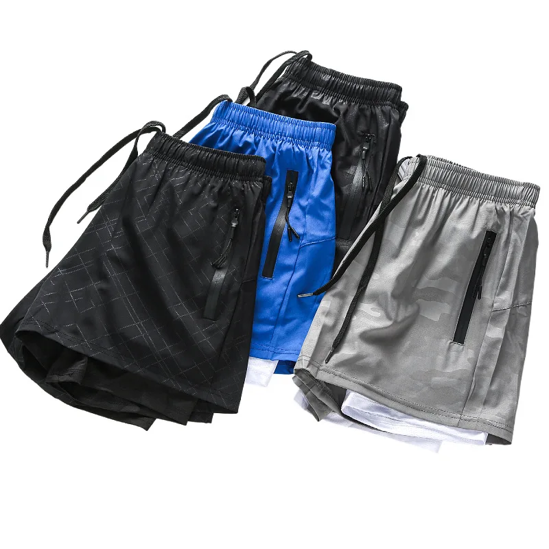 

2022 Men Polyester Training Shorts With Pocket Workout running Bodybuilding Gym Sports Casual Fitness Men's fitness shorts