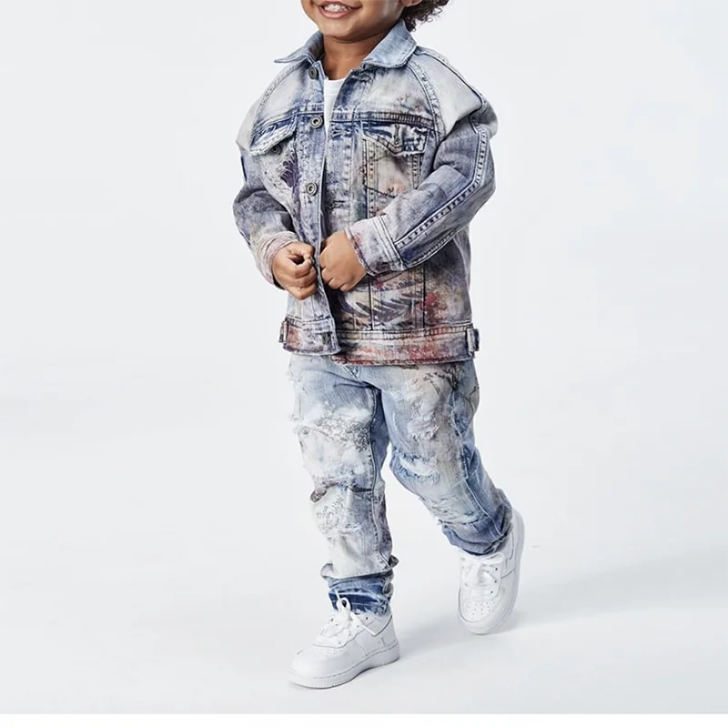 

Wholesale Distressed Vintage Fading Kid Jeans Children Long Trousers Denim Pants for Boy, Picture