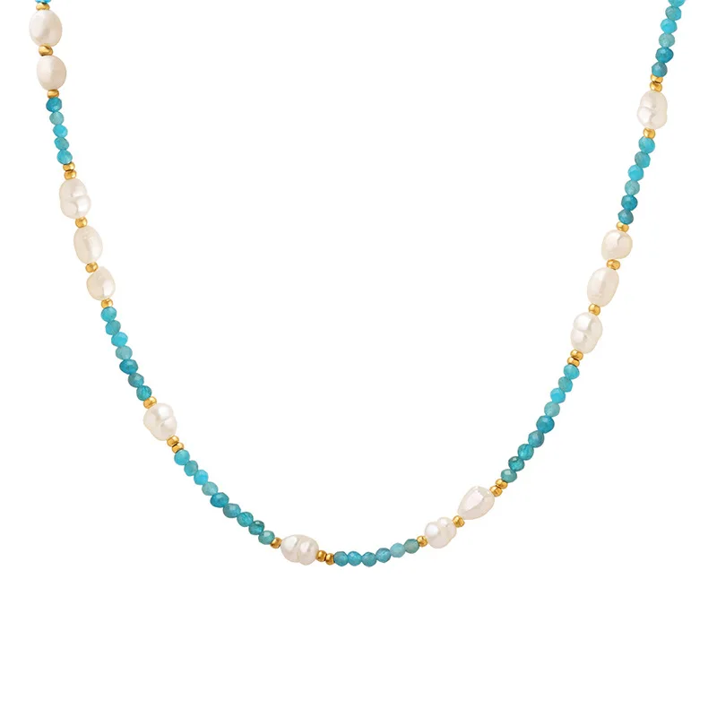 

European and American Fashion Personality Design Blue Stone Bohemian National Style Bead Freshwater Pearl Necklace