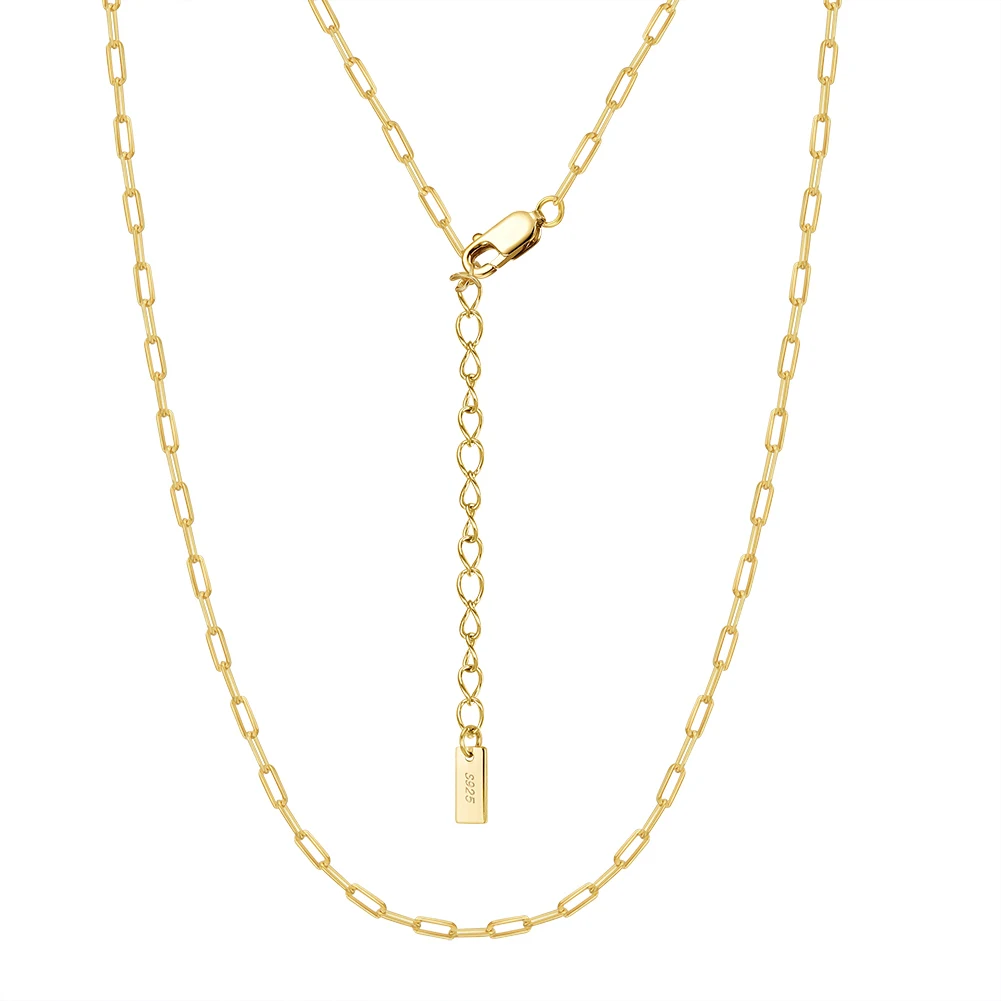 SC64 RINNTIN Dainty 925 Sterling Silver 14k Gold Plated Paperclip Chain Link Choker Necklaces for Women Girls