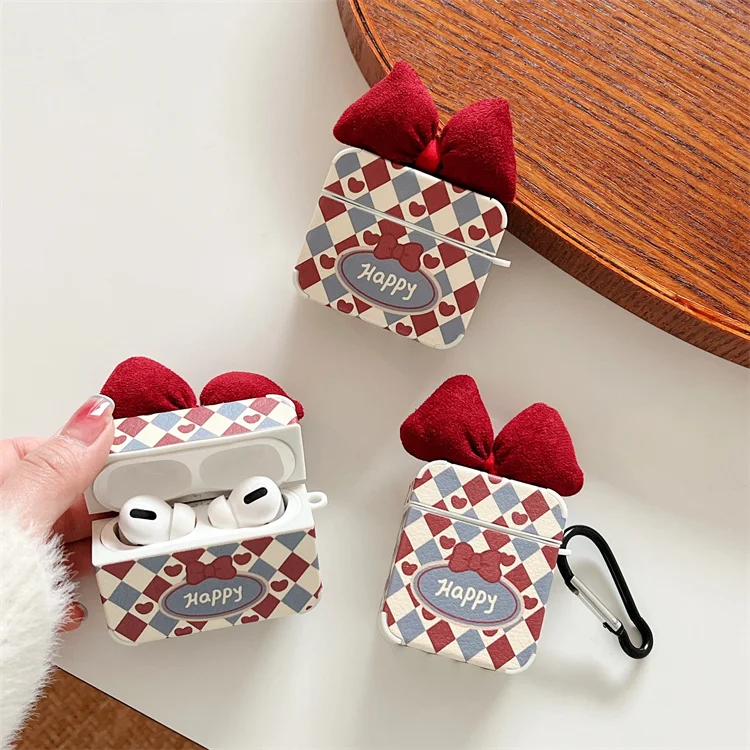 

2022 Newest Girly Korean Happy Pattern Leather Case With Bowknot for Airpods 1 2 3 Pro for Air pods 2 3 Pro
