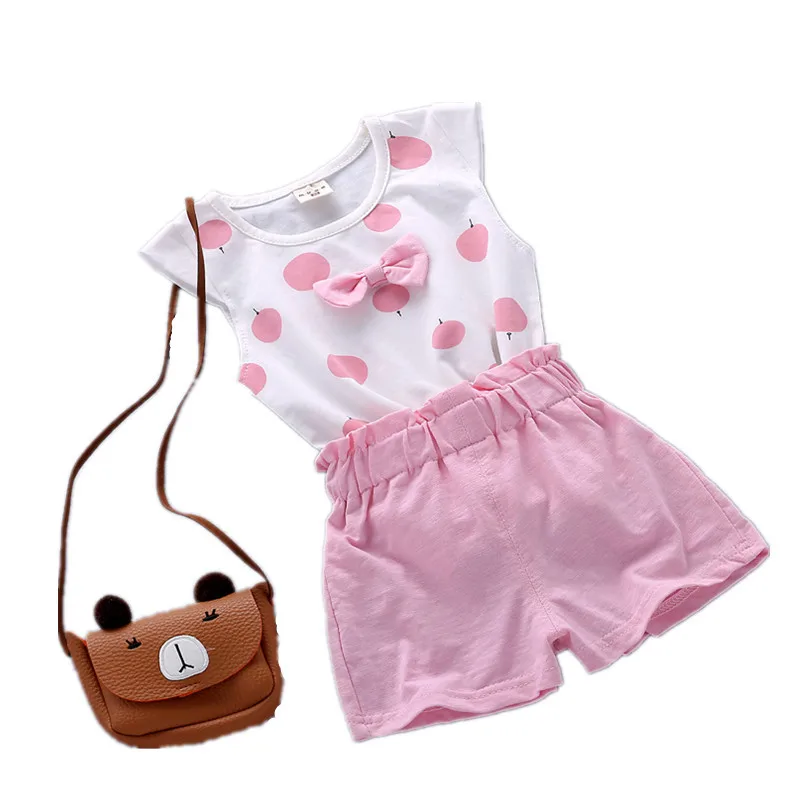 

The butterfly sleeves children clothes T-shirt baju anak girls clothing set, Picture shows