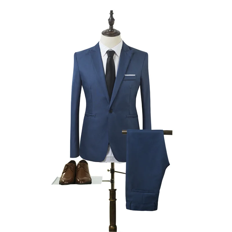 

Men solid colors wedding groomsman formal business work dress two piece suit men's slim fit casual blazers suits L03, Multicolor