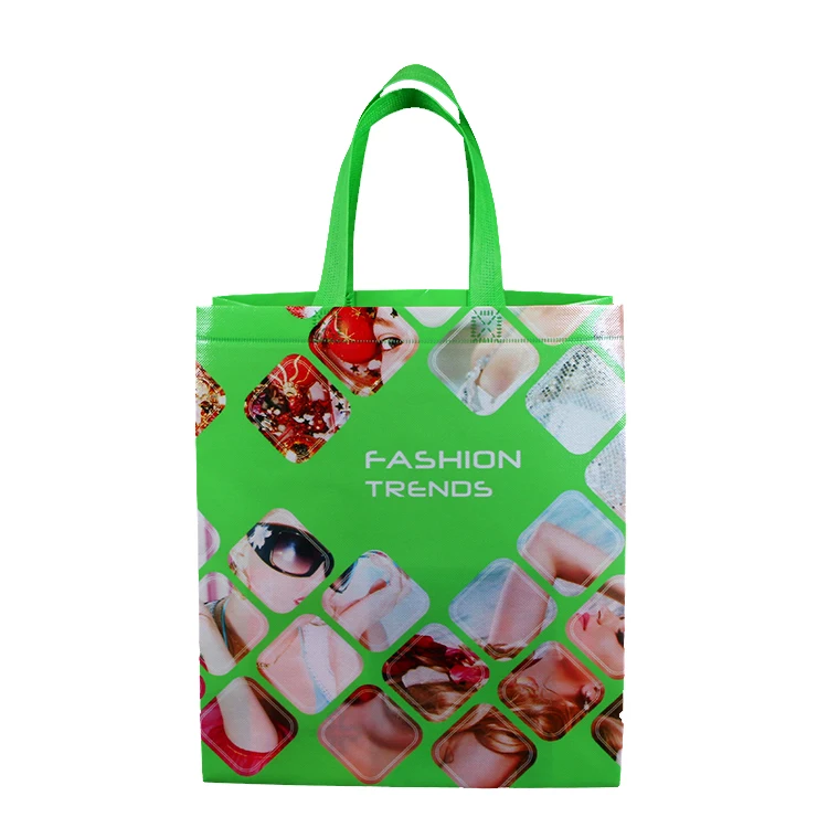 

Hot Sale Thick Fabric Foldable Portable Logo Printing Laminated Shopping Tote T-shirt Green Non-woven Bag