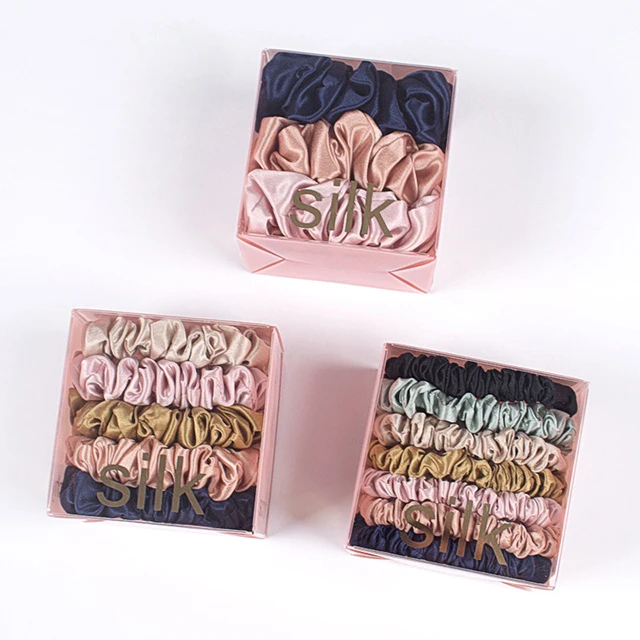 

Wholesales PVC Bronzing Hair Flower Scrunchies Gift box Plastic Gift Package, As picture