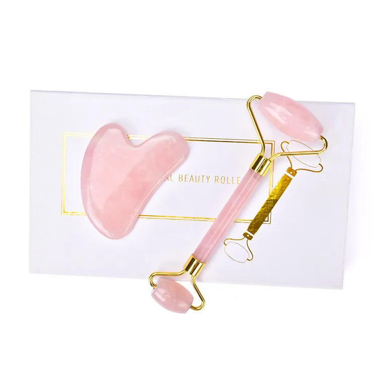 

XY 2021 the best choice for facial massage rose quartz massager facial massage roller jade roller, Crystal pink