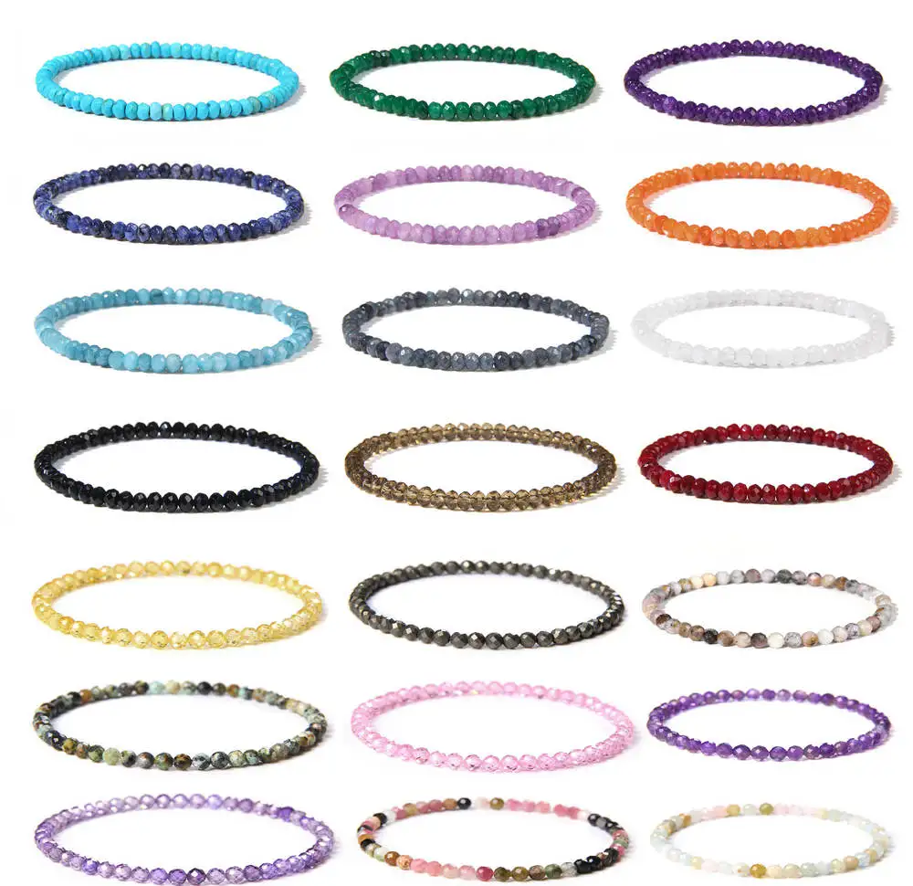 

4mm Faced Beaded Bracelet Meditation Fashion Jewelry Spiritual Bracelets Dainty Healing Reiki Crystal Bracelet for Women Girls