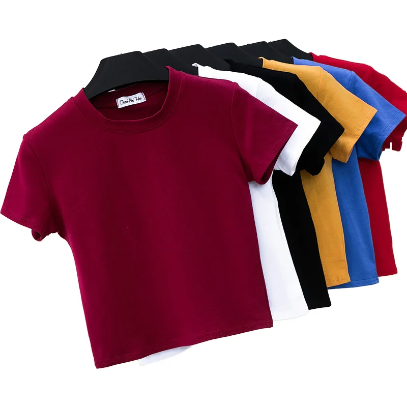 Wholesale Blank Cotton Pullover Women Tshirt Crop Shirt Custom Brand Shirts for Silk Screen Hot Pressing Embroidery