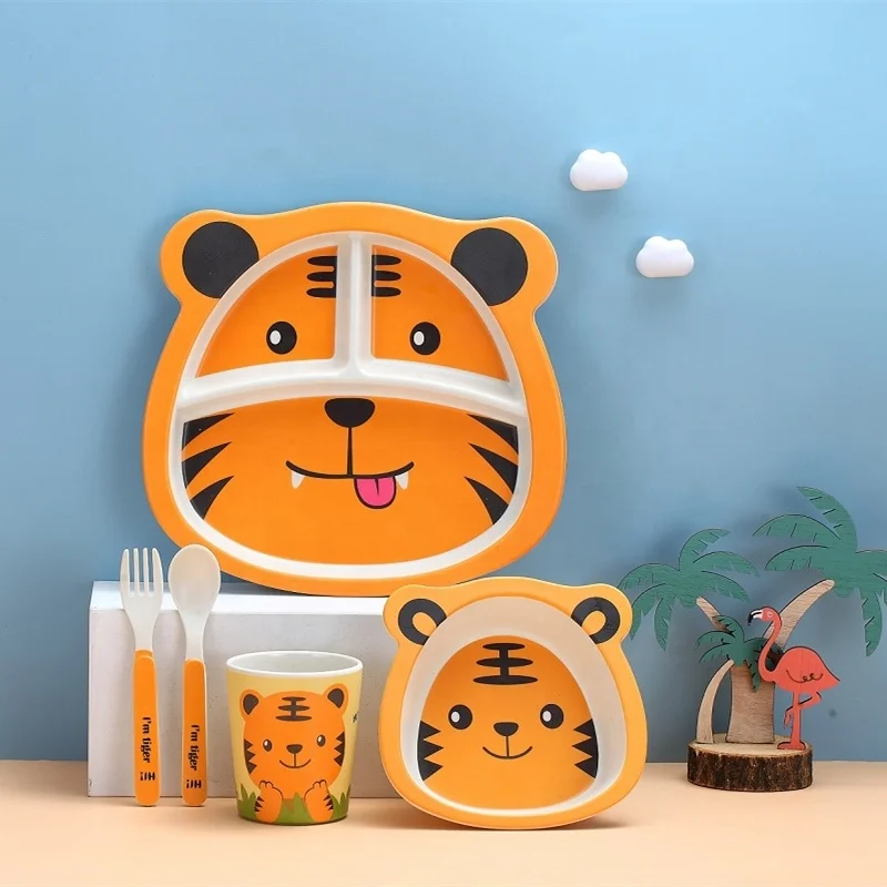 

Hot kids dining dishes bamboo fiber BPA free baby dinnerware set children tableware set A018