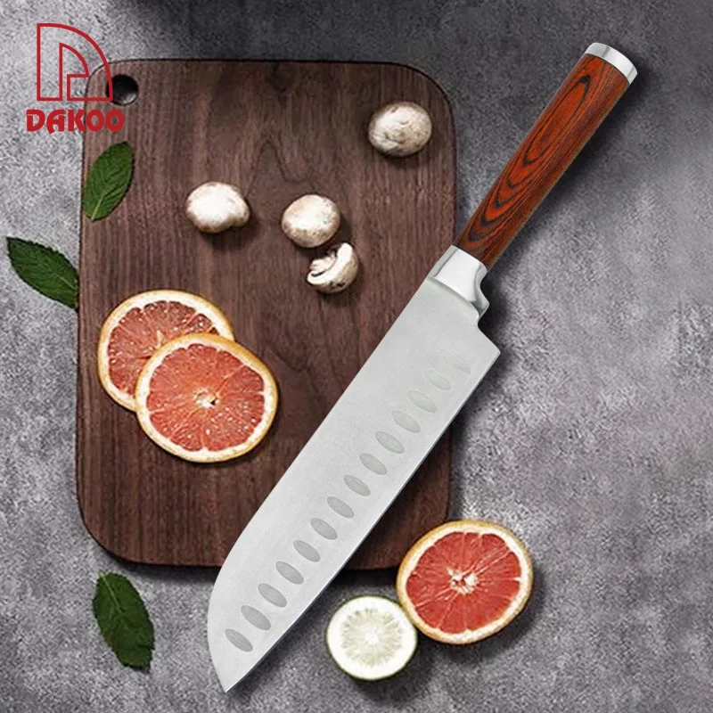 

Kitchen 5Cr15Mov Blade Stainless Steel 7" Santoku Knife