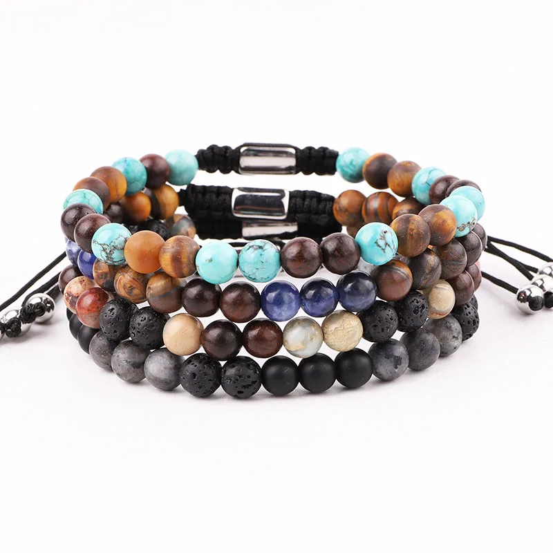 

High Quality New Gemstone 6mm Natural Blue Turquoise Matte Tiger Eye Stone Beads Custom Macrame Bracelet Men