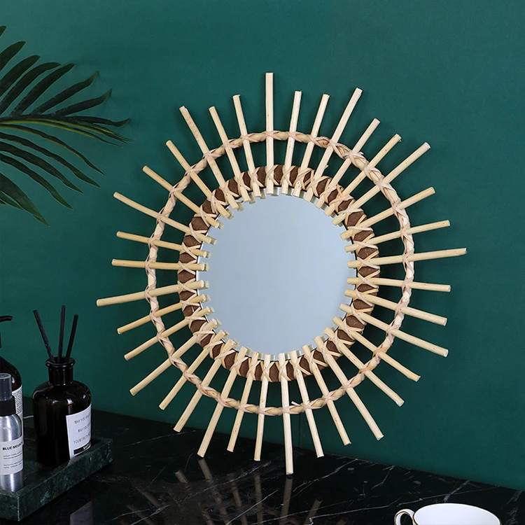 

Rattan Round Wall Mirror Home Decoration Mirror Living Room Hand woven Wall Decoration Mirror, Gold or natural