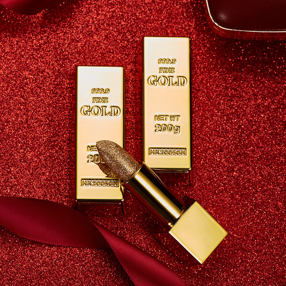

2021 NEW ARRIVAL Gold lipstick with Shiny Gold Glitter BRIC Gold Powder Lipstick