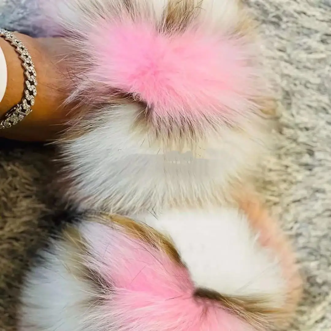 

Fur slide slippers fur slippers women black raccoon fur slippers, Color matching or can be customized according to requirements