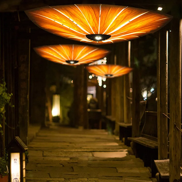 New design handmade wood  bamboo rattan weaving E27 LED sunflower modern deco pendant light