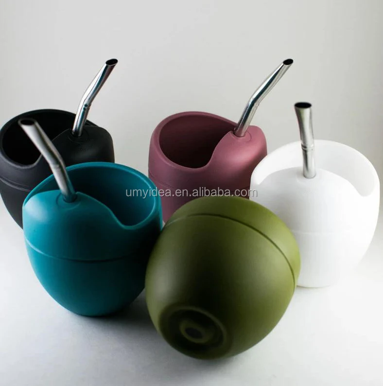 

2020 HOT Mateo Tea Cup Silicone Yerba Mate Gourd Cup with Bombilla Drain Straw, Black,white,pink,blue or customized pantone