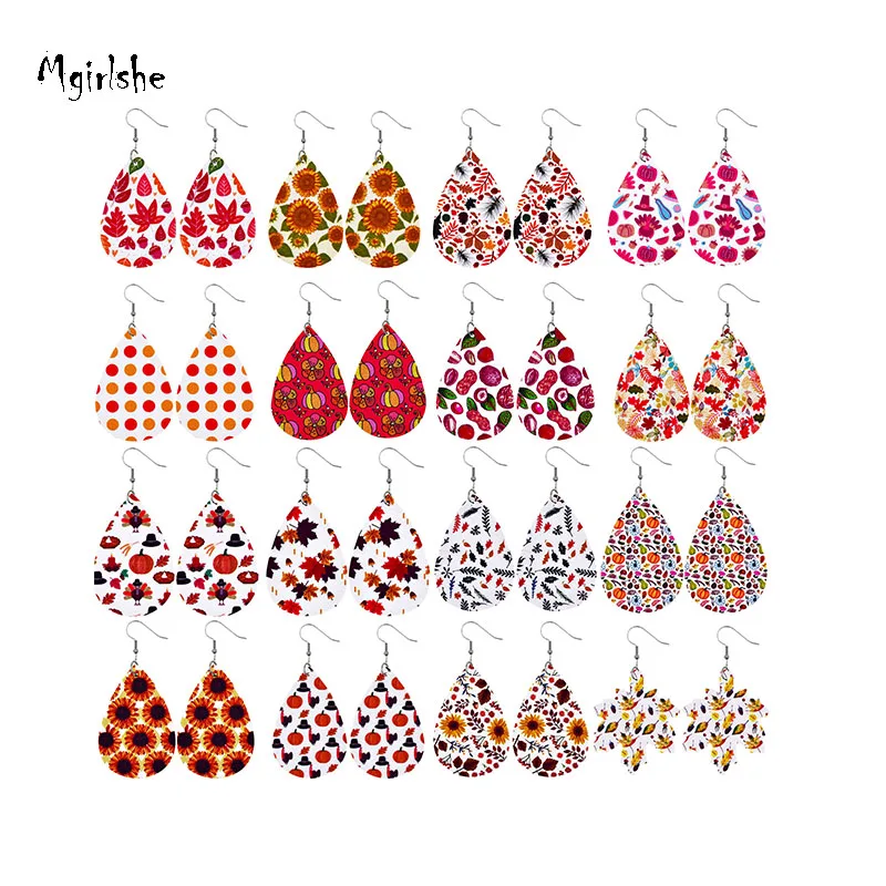 

Mgirlshe Cheap Halloween Earrings Pumpkin Teardrop Earrings PU Leather Earrings For Women, As picture