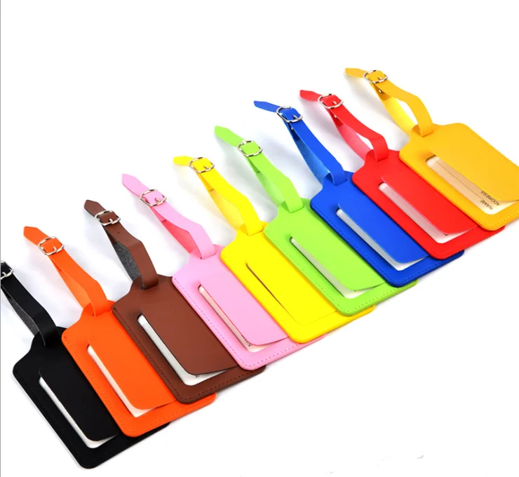 

Stock colorful and cheap PU leather luggage tag for promotion