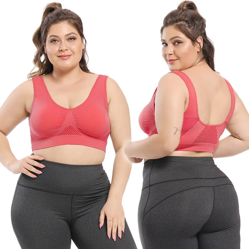 

Plus Size Seamless Bras Wire Free Mesh Design Breathable Comfortable Sport Bra