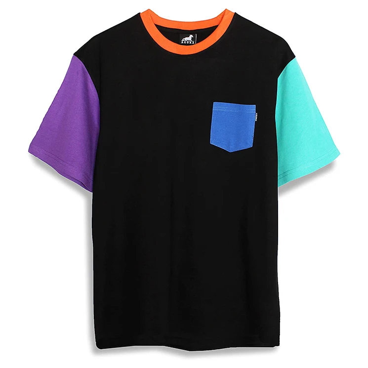 

2021 summer fashion trending quality mens latest design round neck color block t shirt, Customized color