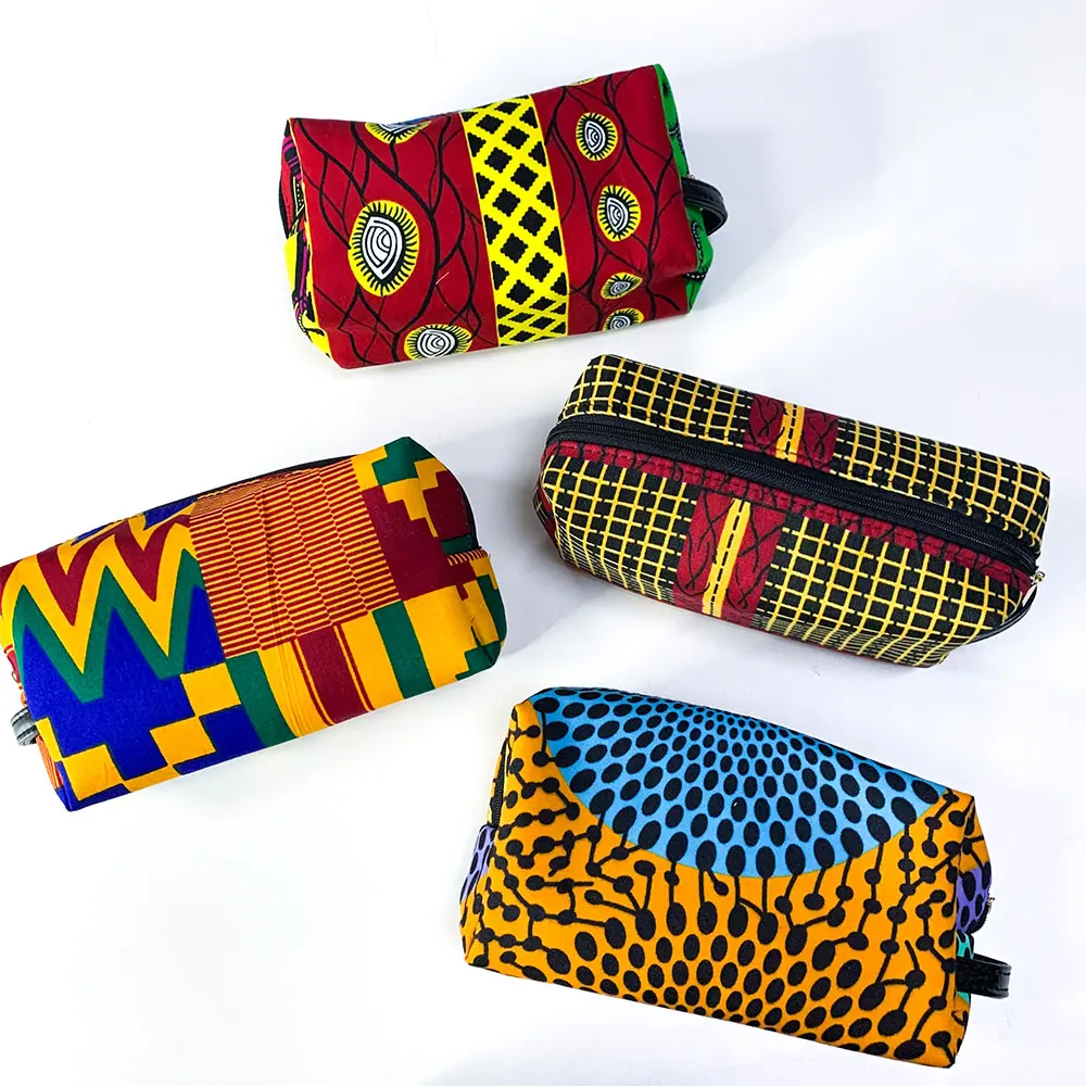 

High Quality Casual Ladies Makeup Bags Latest African Wax Print Zipper Bags Makeup Women Travel Pouch Bag, As picture