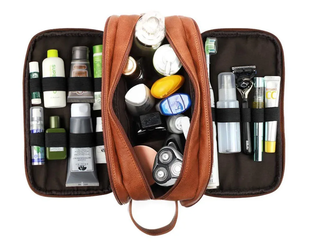 
Wholesale Custom Luxury Vintage Leather Toiletry Bag Travel Shaving Dopp Kit for Toiletries Waterproof Man Cosmetics Bag 